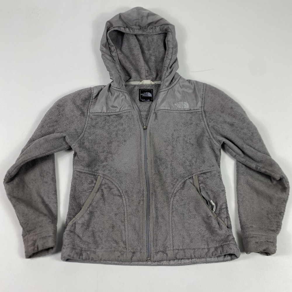 The North Face Jacket Womens‎ Small Gray Hooded Full Zip Fleece Embroidered Logo